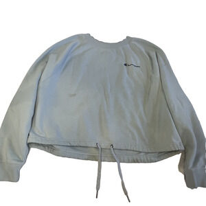 Champion Cropped Sweatshirt Women XL Light Blue Drawstring